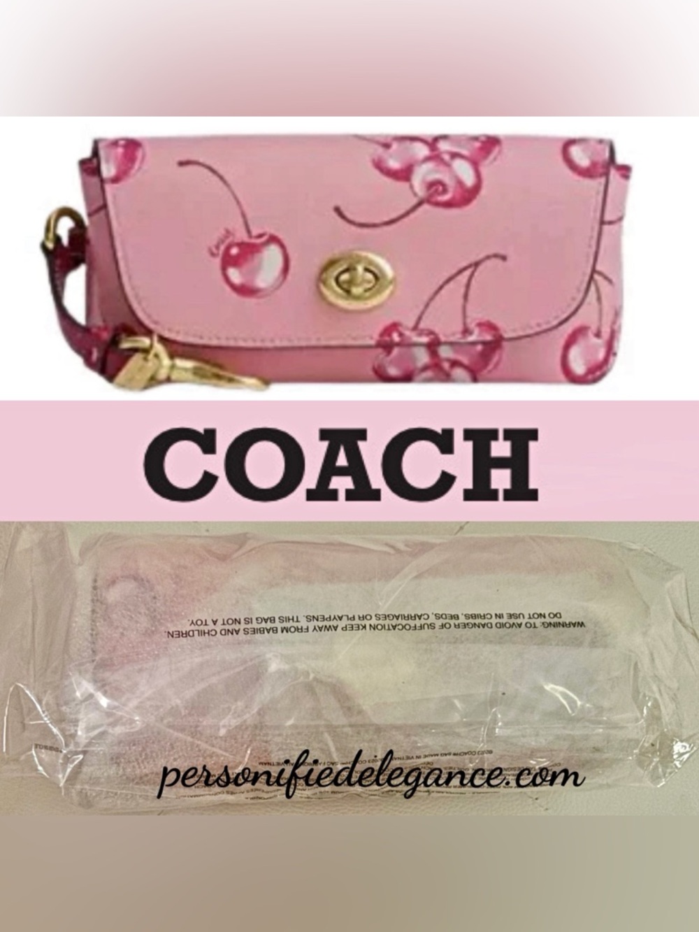 NEW Coach Cherry Print Flower Pink Bright Violet Refined Leather Sunglasses Case